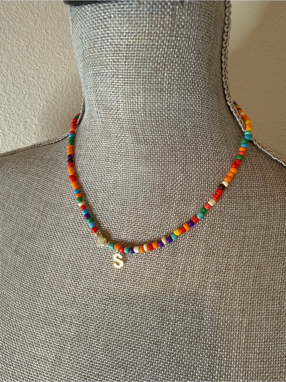 Gold 'S' Initial Multicolor Beaded Necklace - Women Jewelry